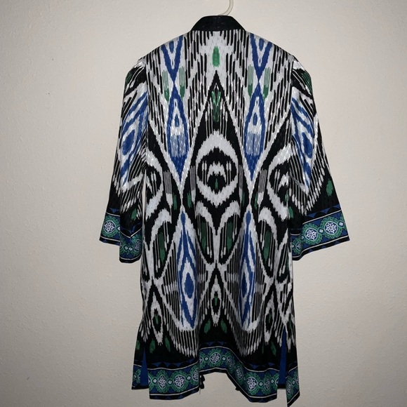 Chico's Kimono 40th Anniversary Border Tassel Ikat Boho Size 4-Small (Chico's 0) - Picture 3 of 13